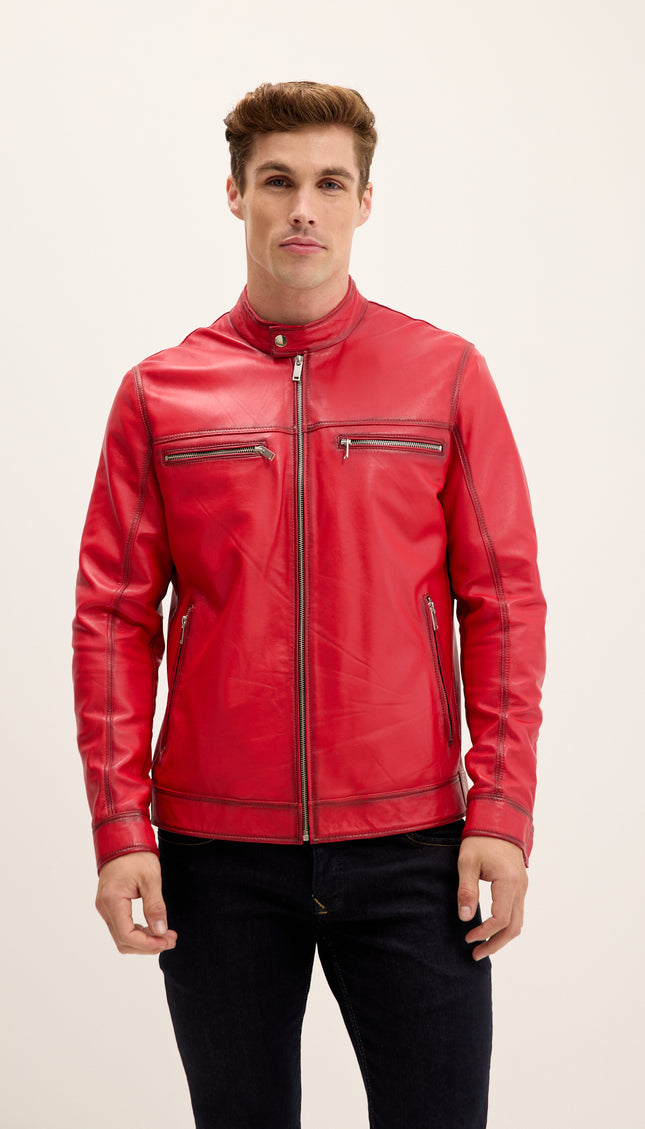 Classic Genuine Leather Jacket - Red Tint