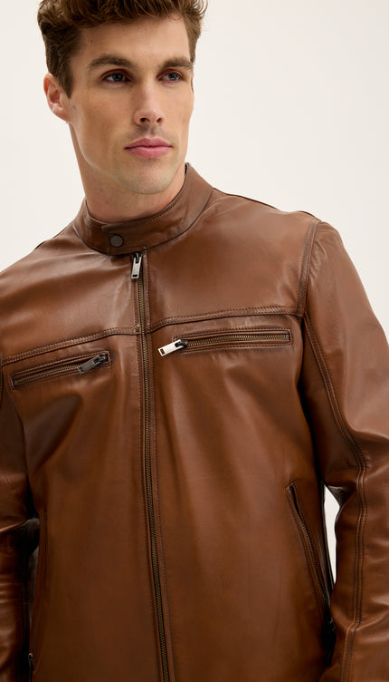 Classic Genuine Leather Jacket - Brown Tint