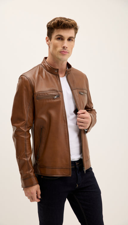 Classic Genuine Leather Jacket - Brown Tint