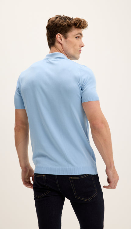 Zipper Closure Lightweight Polo Tee - Blue