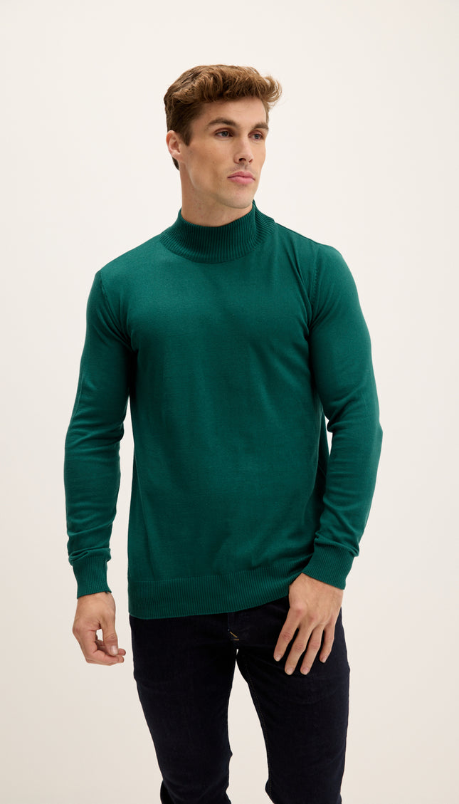 Mock Neck Relaxed Sweater- Green