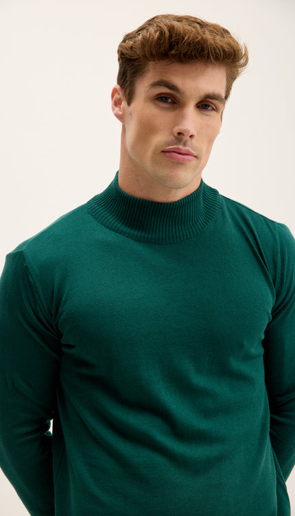 Mock Neck Relaxed Sweater- Green