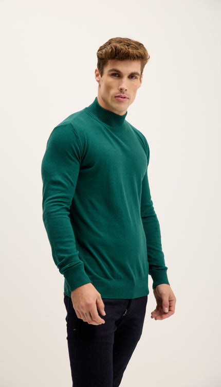 Mock Neck Relaxed Sweater- Green