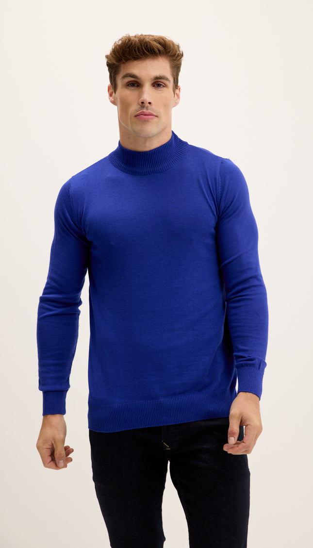 Mock Neck Relaxed Sweater- Electric Blue
