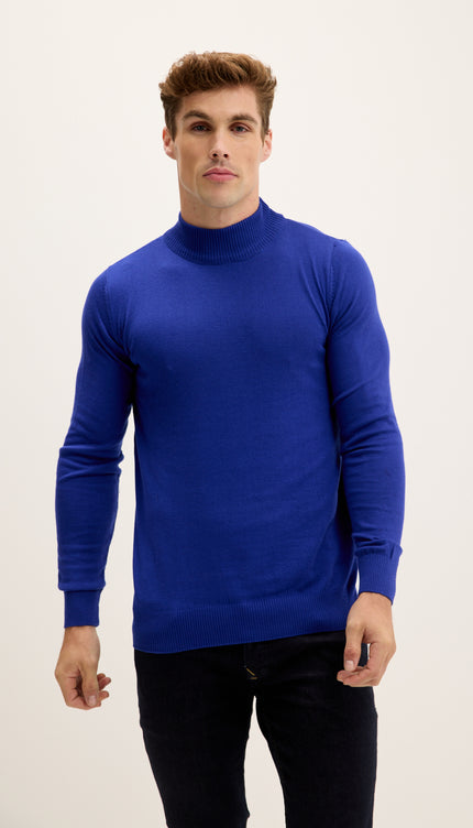 Mock Neck Relaxed Sweater- Electric Blue