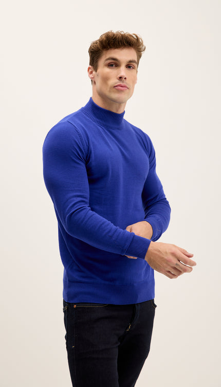 Mock Neck Relaxed Sweater- Electric Blue
