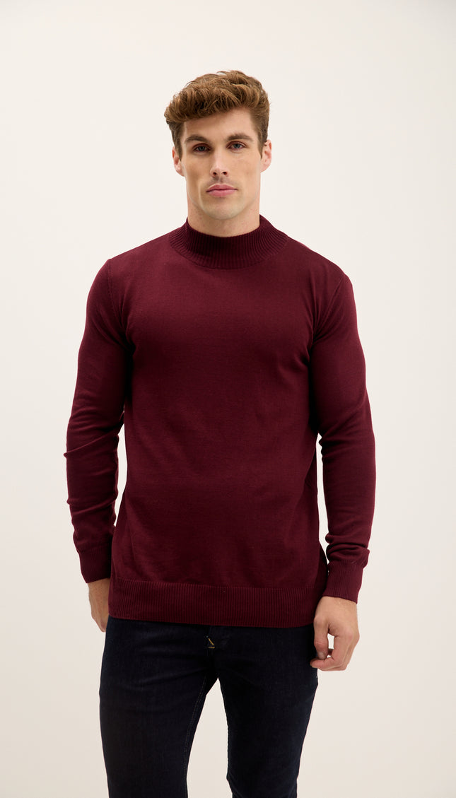 Mock Neck Relaxed Sweater - Bordeaux
