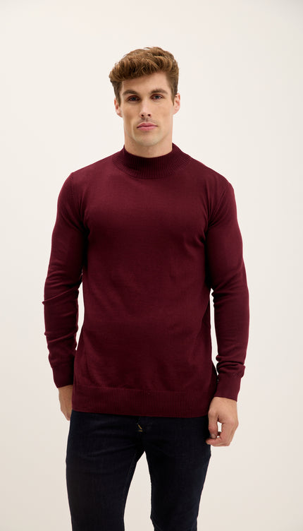 Mock Neck Relaxed Sweater - Bordeaux