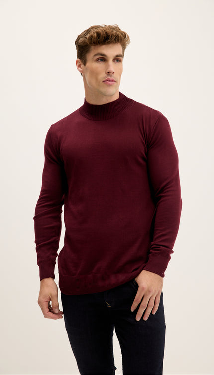 Mock Neck Relaxed Sweater - Bordeaux