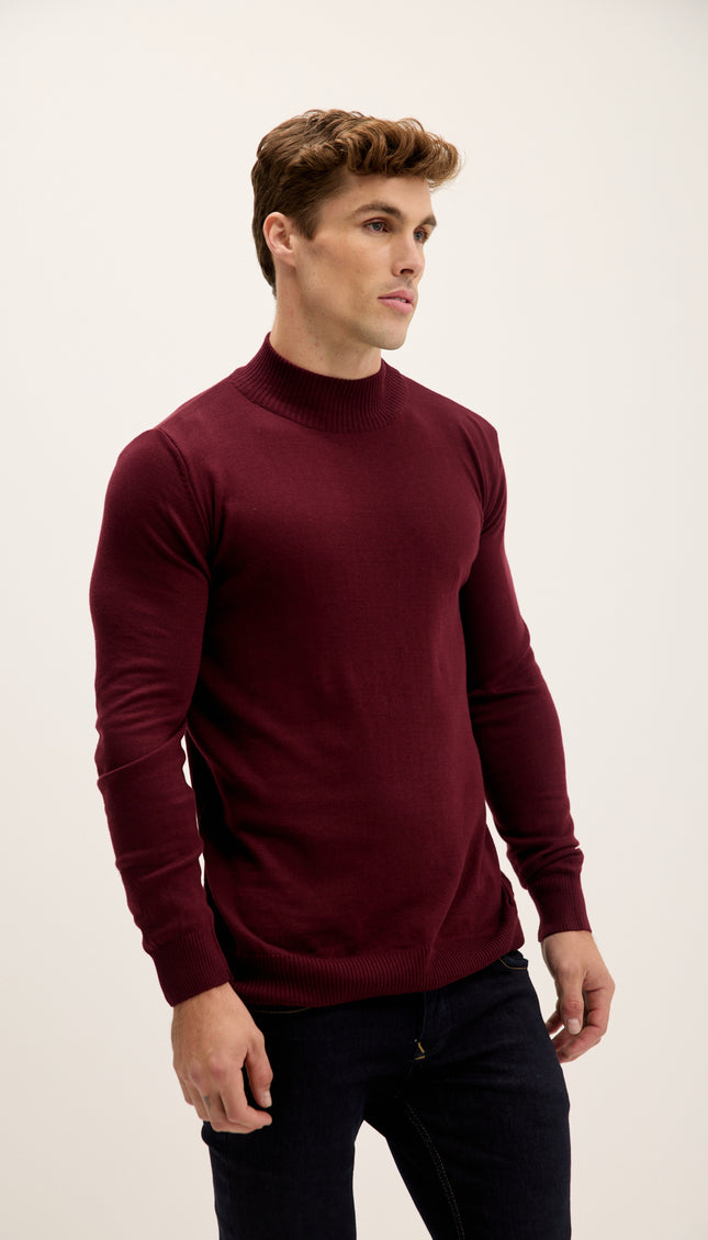 Mock Neck Relaxed Sweater - Bordeaux