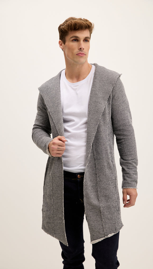 Longline Hooded Cardigan - Black White