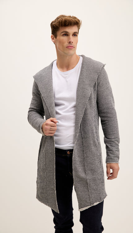 Longline Hooded Cardigan - Black White