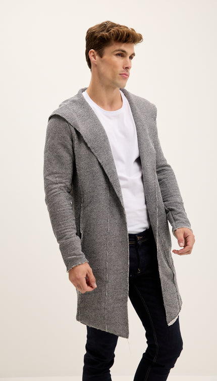 Longline Hooded Cardigan - Black White