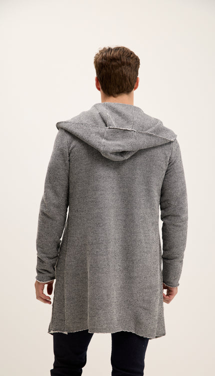 Longline Hooded Cardigan - Black White