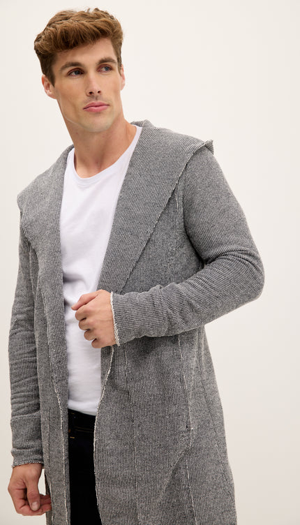 Longline Hooded Cardigan - Black White