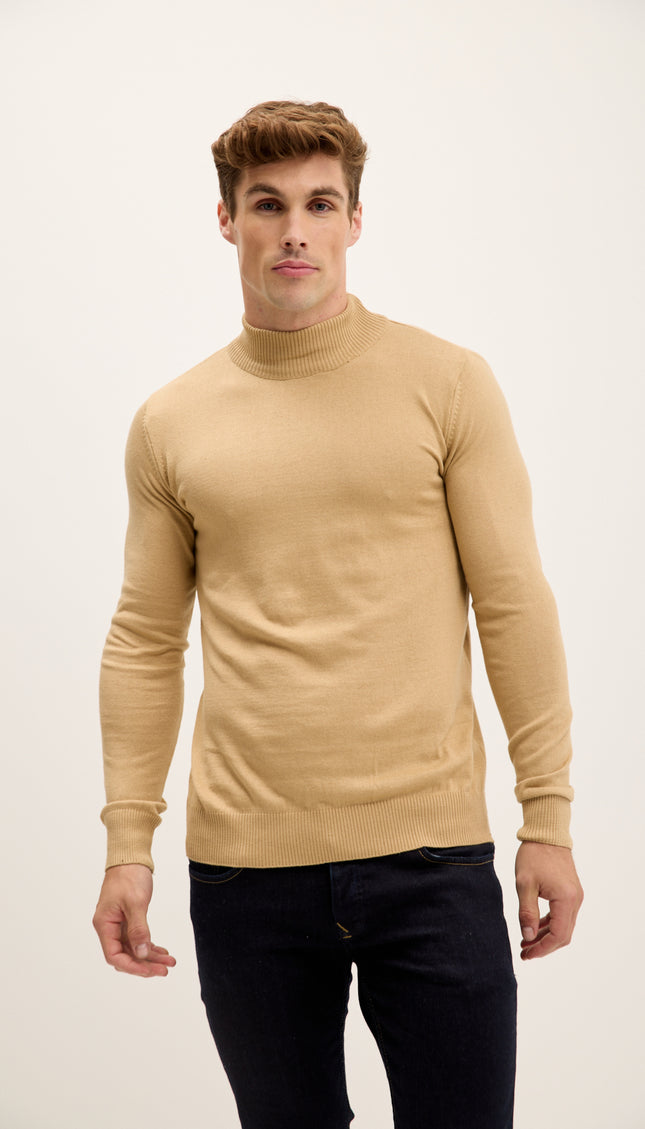 Mock Neck Relaxed Sweater - Camel