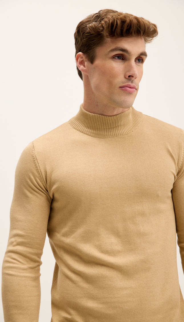 Mock Neck Relaxed Sweater - Camel