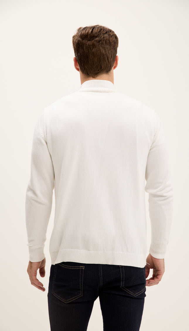 Quarter Zipper Mock Neck Ribbed Sweater - Off White