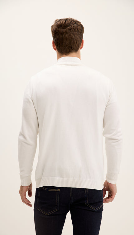 Quarter Zipper Mock Neck Ribbed Sweater - Off White