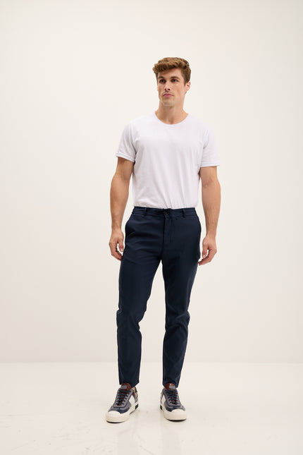 Men's Tapered Drawstring Travel Pants - Navy | Ron Tomson