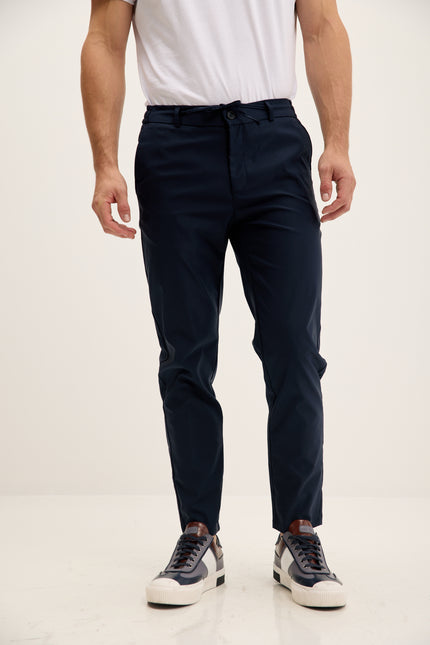 Men's Tapered Drawstring Travel Pants - Navy | Ron Tomson