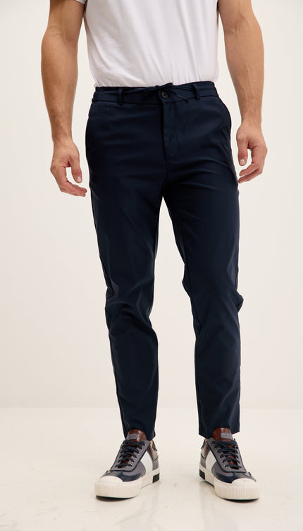 Tapered Travel Pants with Drawstring - Navy