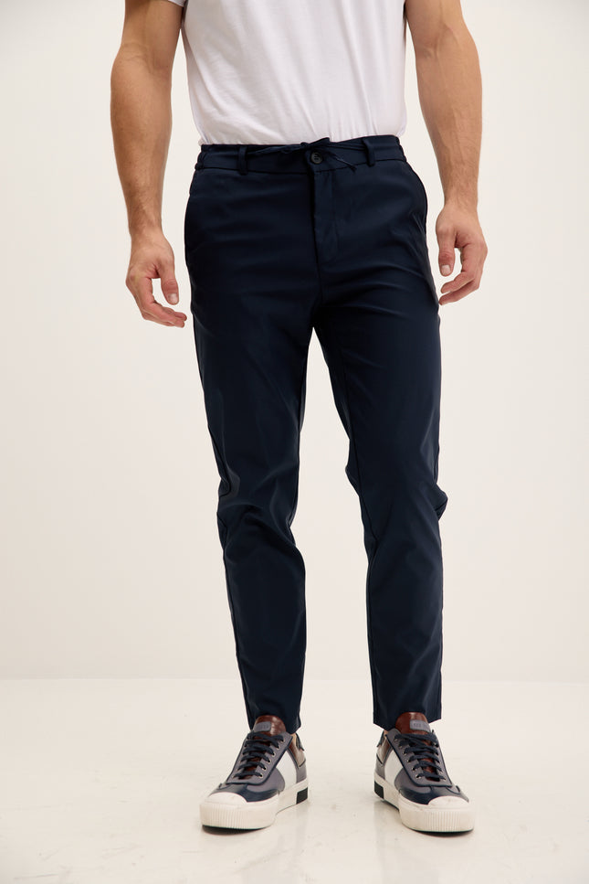 Men's Tapered Drawstring Travel Pants - Navy | Ron Tomson