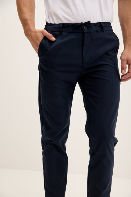 Men's Tapered Drawstring Travel Pants - Navy | Ron Tomson