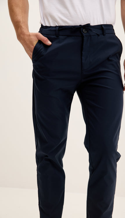 Tapered Travel Pants with Drawstring - Navy