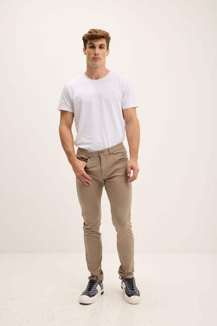 Men's Fitted Casual Pants - Sand | Ron Tomson