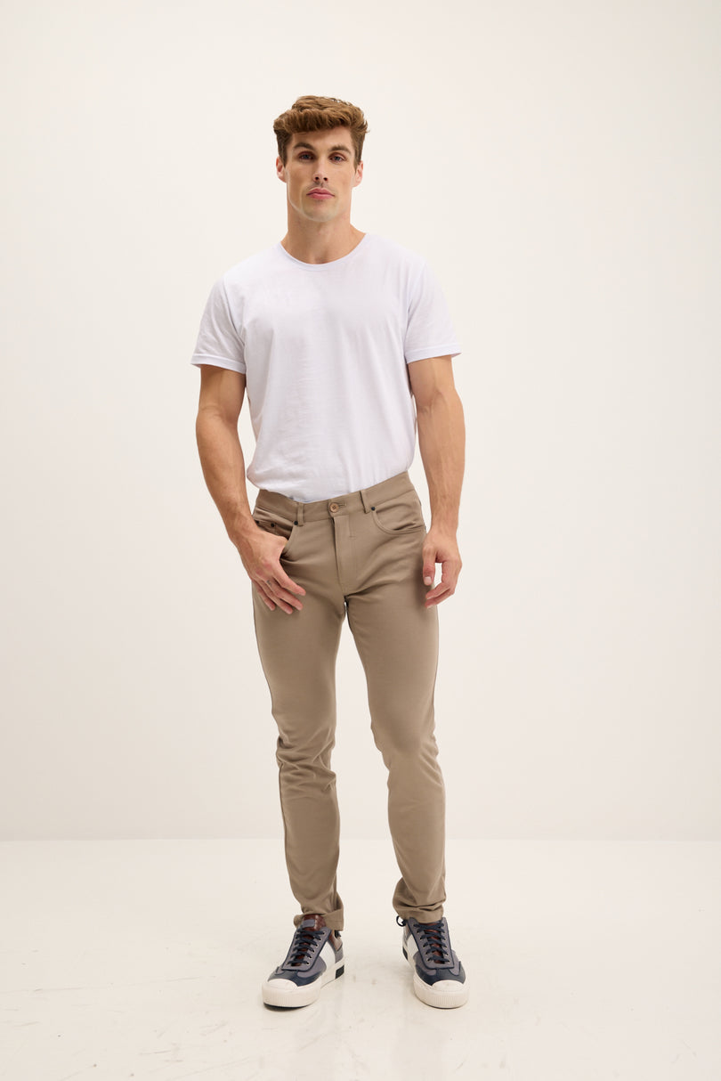 Men's Fitted Casual Pants - Sand | Ron Tomson