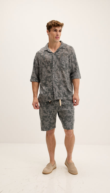 Allover Floral Pattern Weave Cotton Shirt - Anthracite