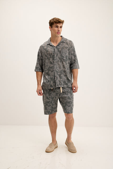 Men's Drawstring Floral Print Shorts - Anthracite | Ron Tomson