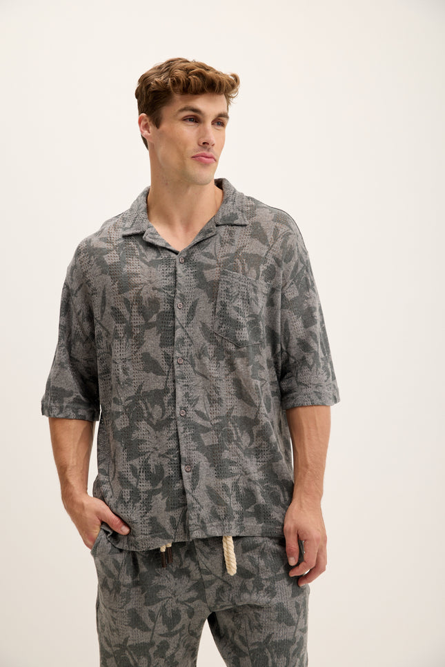 Men's Floral Pattern Shirt - Anthracite | Ron Tomson