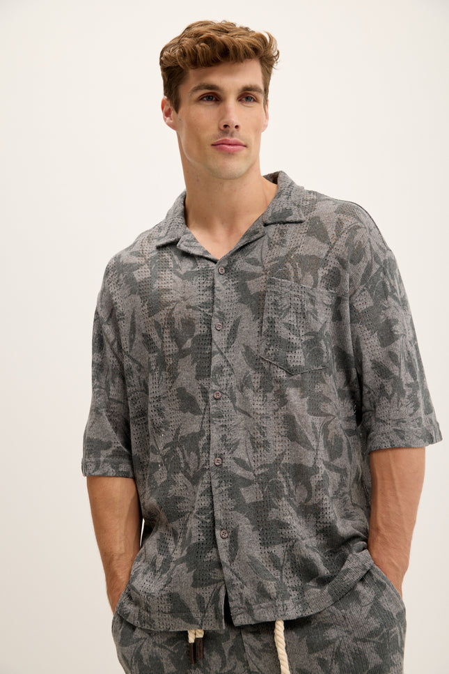 Men's Floral Pattern Shirt - Anthracite | Ron Tomson
