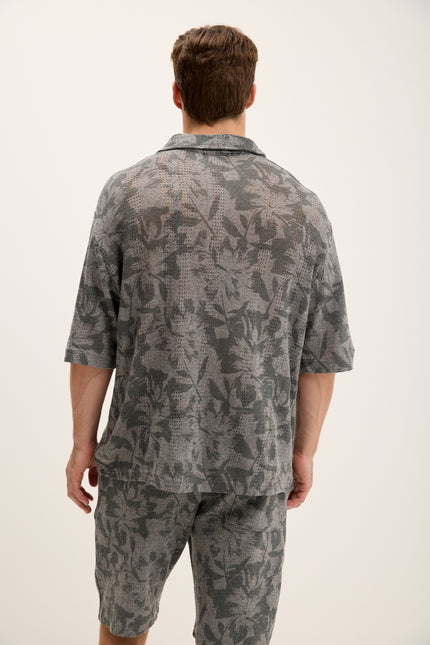 Men's Floral Pattern Shirt - Anthracite | Ron Tomson