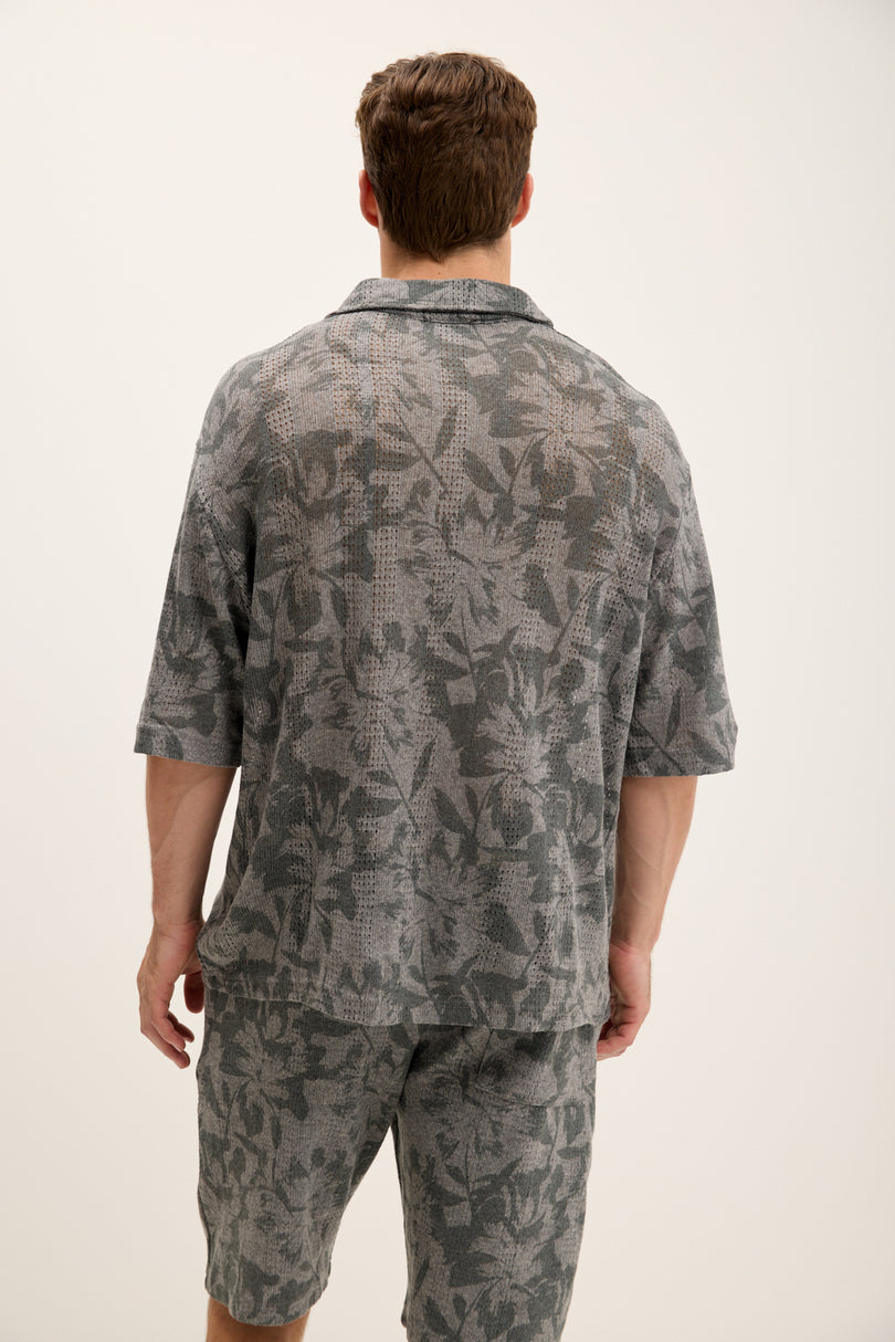 Men's Floral Pattern Shirt - Anthracite | Ron Tomson
