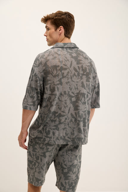 Men's Drawstring Floral Print Shorts - Anthracite | Ron Tomson