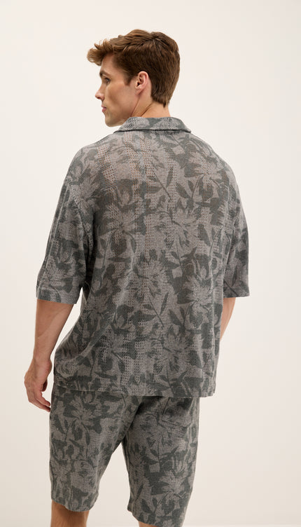 Weave Floral Print Shorts - Anthracite