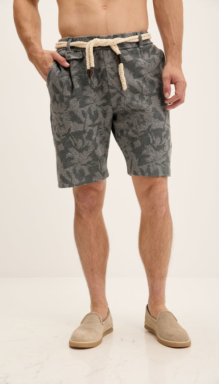 Weave Floral Print Shorts - Anthracite