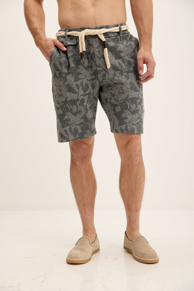 Men's Drawstring Floral Print Shorts - Anthracite | Ron Tomson