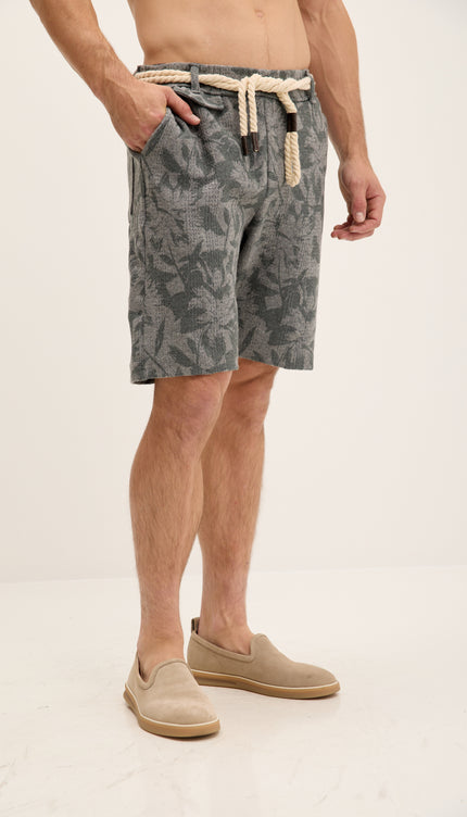 Weave Floral Print Shorts - Anthracite