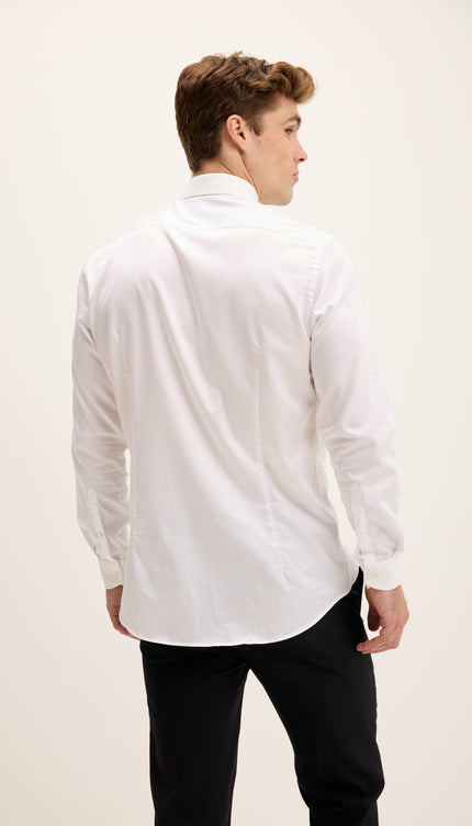 Slim Fit Pique Front Long Sleeve Dress Shirt - White
