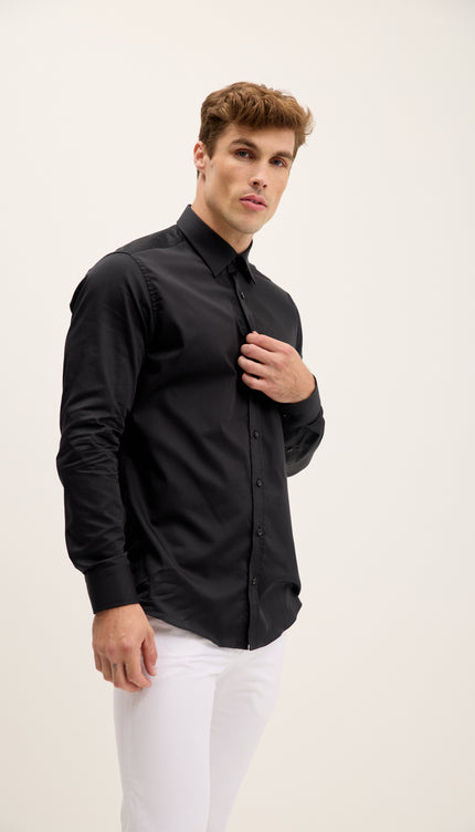 Pure Cotton Classic Collar Sateen Dress Shirt - Black