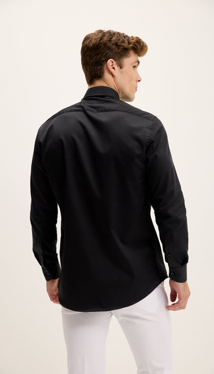 Pure Cotton Classic Collar Sateen Dress Shirt - Black