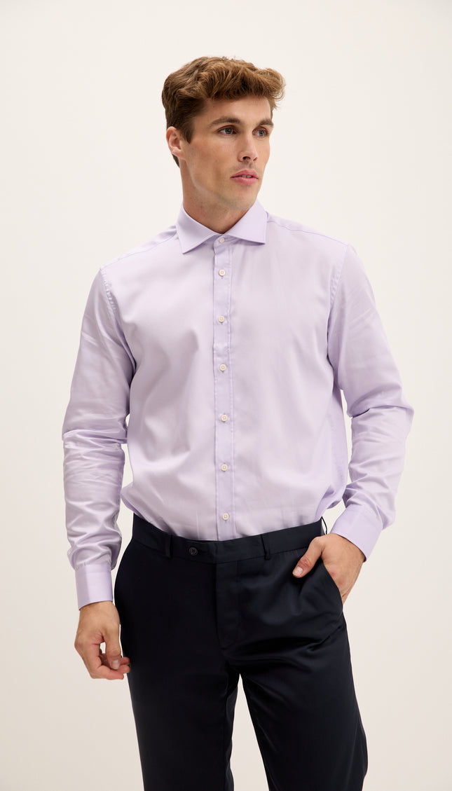 Pure Cotton Spread Collar Fitted Dress Shirt - Lavender