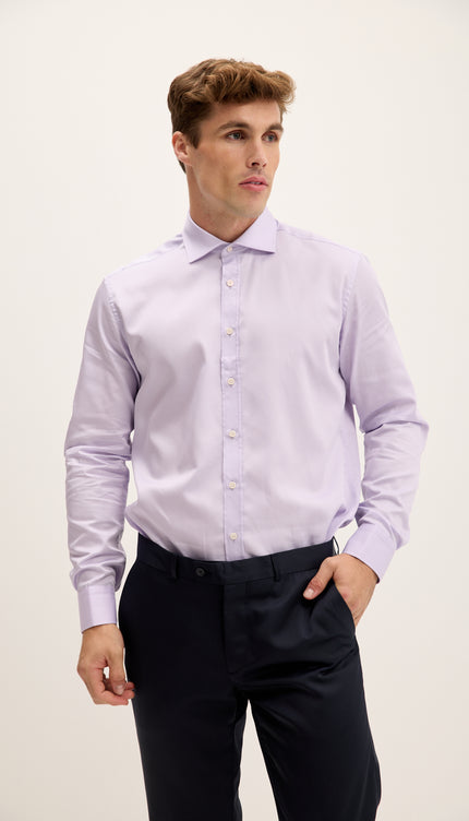 Pure Cotton Spread Collar Fitted Dress Shirt - Lavender