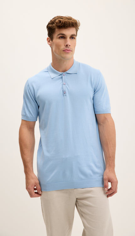 Lightweight Tonal-button Polo Tee - Blue