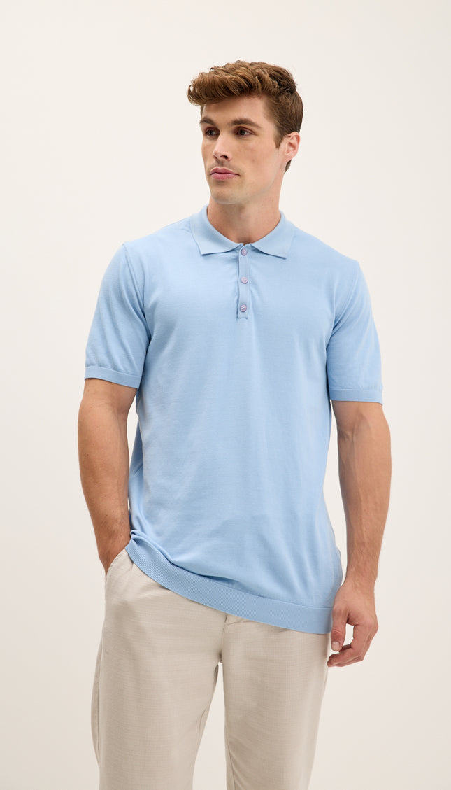 Lightweight Tonal-button Polo Tee - Blue