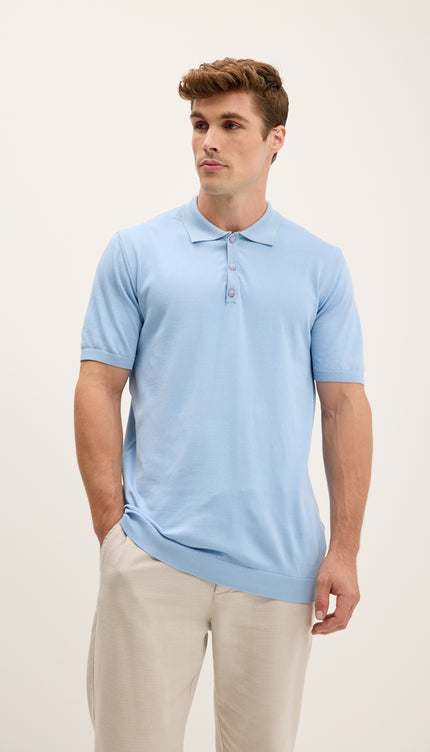 Lightweight Tonal-button Polo Tee - Blue